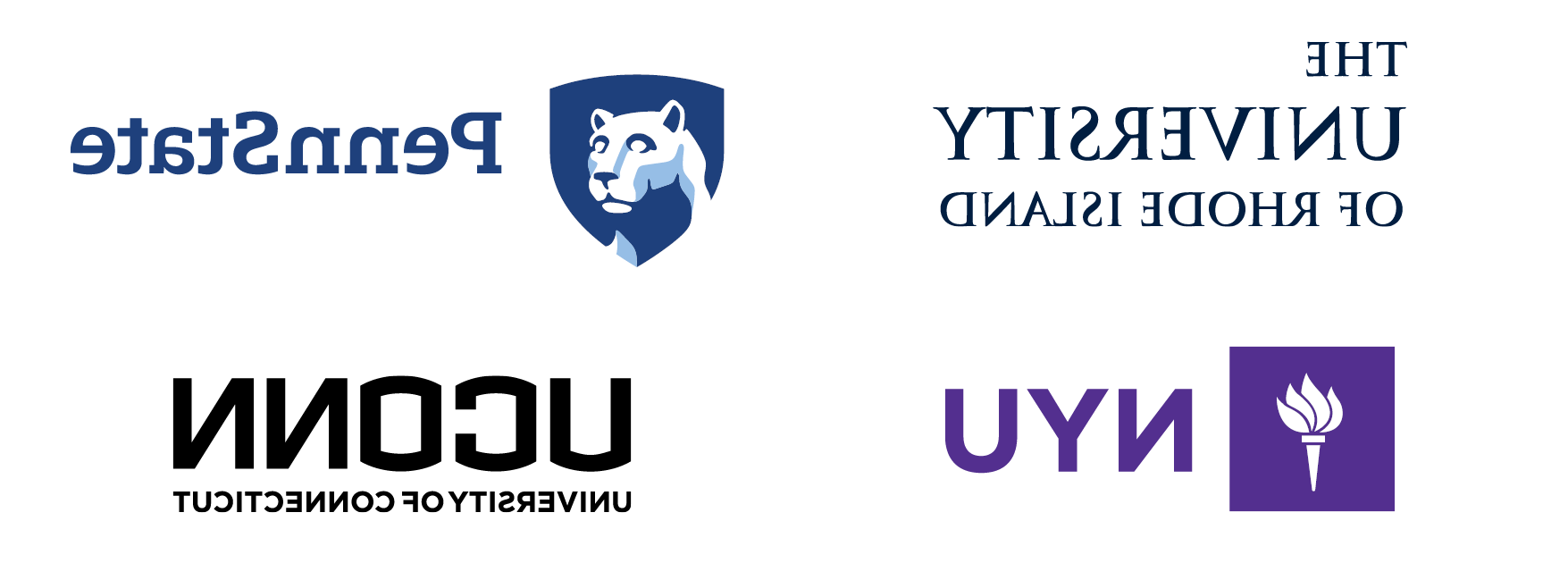 Logos of 物理治疗博士 undergraduate programs: The University of Rhode Island, 宾夕法尼亚州立大学, 纽约大学, 康涅狄格大学